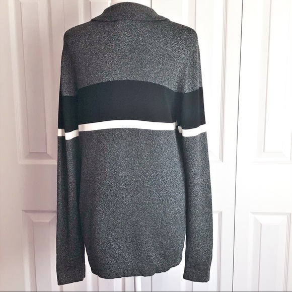 H&M Charcoal Gray Stripe Print 1/4 Zip Sweater Pullover Small - Picture 14 of 16